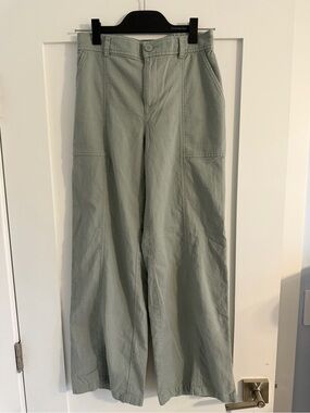 Loft Outlet Wide-Leg High-Rise Sage Green Trouser  Pants